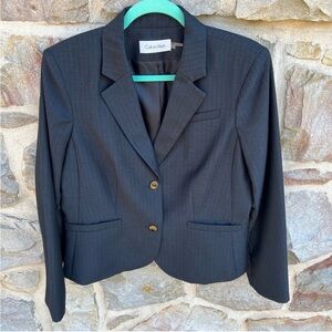 Calvin Klein Dark Gray Pinstripe Single Breasted Blazer Size 14